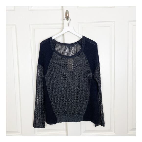 Eileen Fisher Black Metallic Open Knit Sweater Mohair Alpaca NWT - Picture 2 of 10
